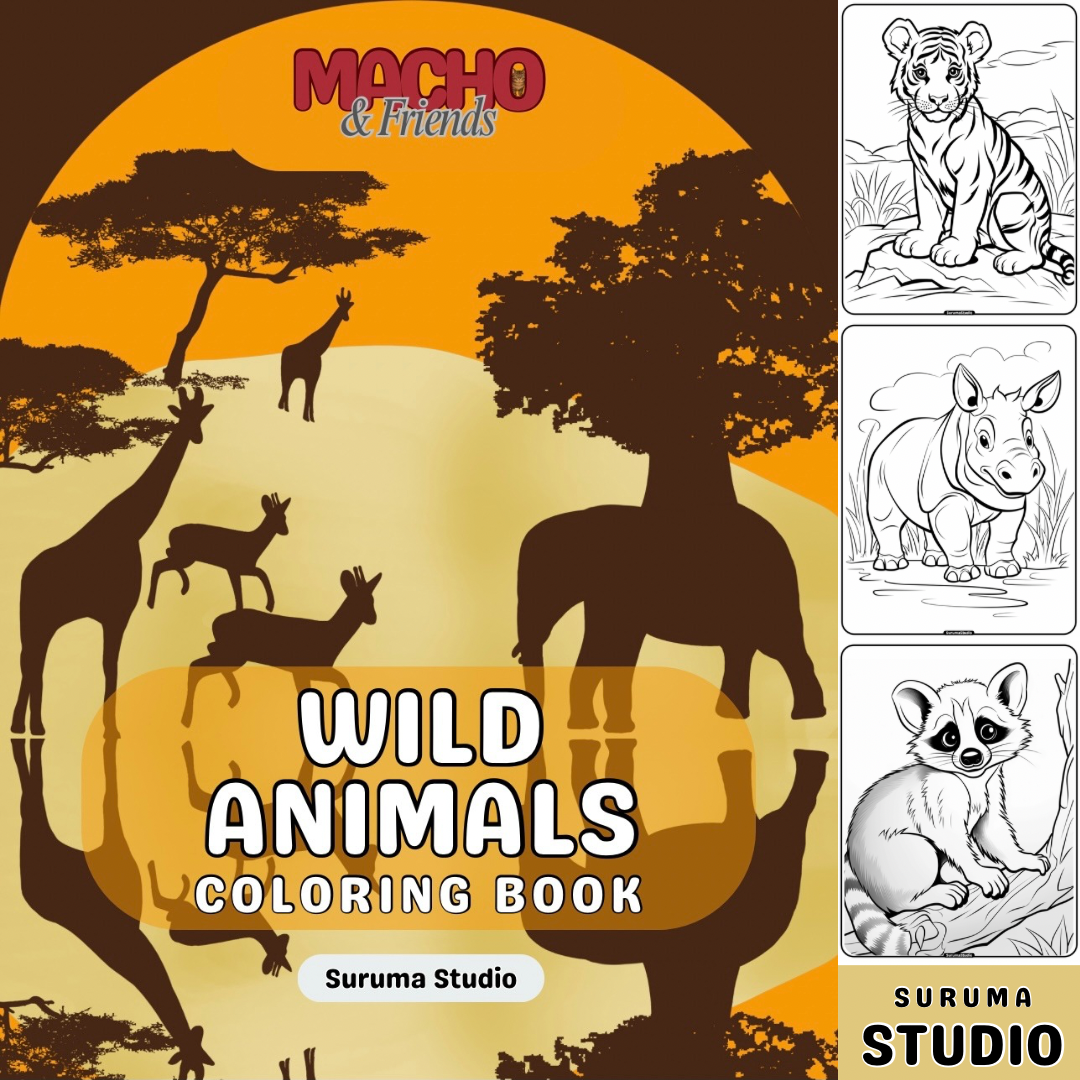 Wild Animals Coloring Book for Adults and Kids | Instant Download